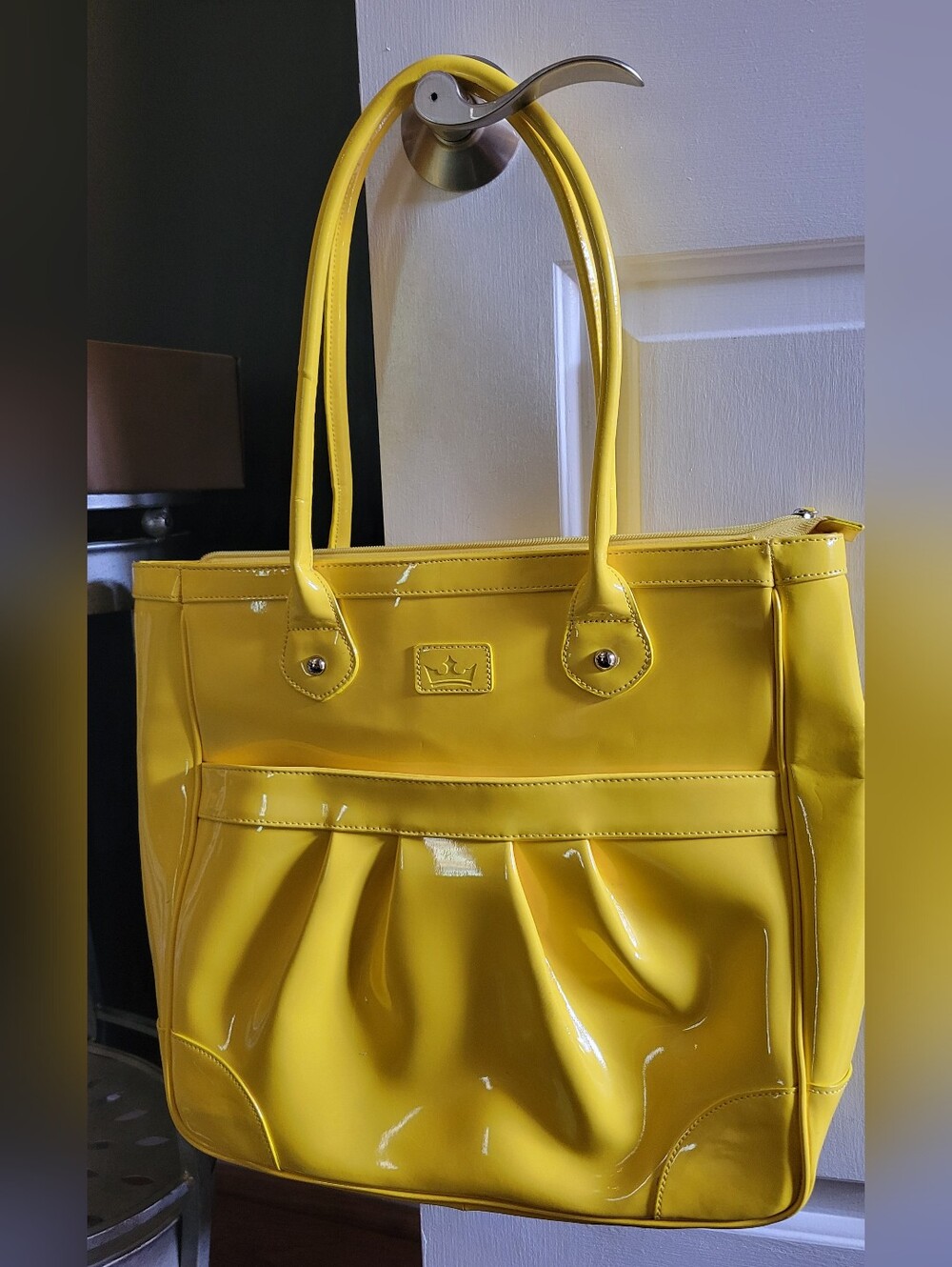 Baekgaard Yellow Patent Leather Large Square Tote Bag